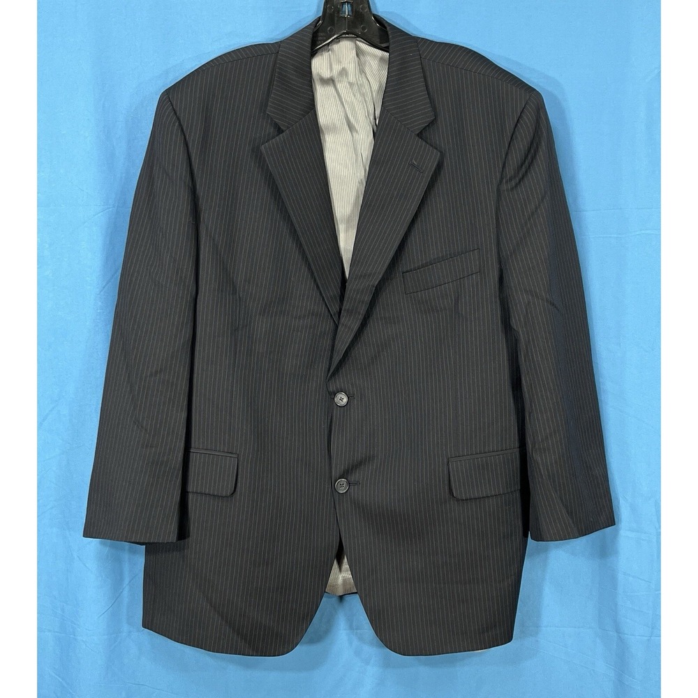 JACK VICTOR Super 100'S Black/Navy STRIPED Sport Coat BLAZER Jacket 46/Short